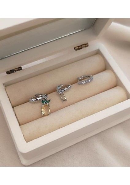 Küpe 3lü Set Kararmaz Çelik 316L Yonca Model Rose Gold Küpe