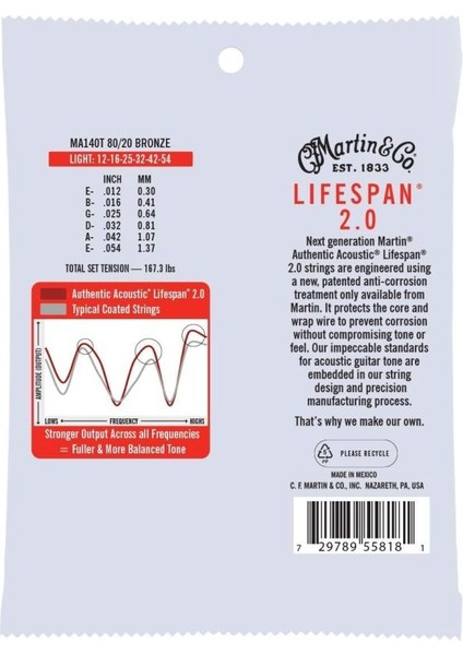 MA140T Sp Lifespan Treated Akustik Gitar Teli Light 12-54
