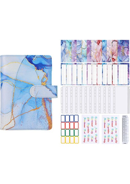 A6 Mermer Renkli Para Bütçe Planlayıcısı Bağlayıcı Fermuarlı Zarflar Bütçeleme Için Nakit Zarflar Para Organizatör Azure (Yurt Dışından)