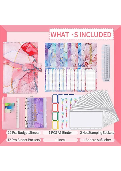 A6 Mermer Renkli Para Bütçe Planlayıcısı Bağlayıcı Fermuarlı Zarflar Bütçeleme Için Nakit Zarflar Para Organizatör Azure (Yurt Dışından) modelleri