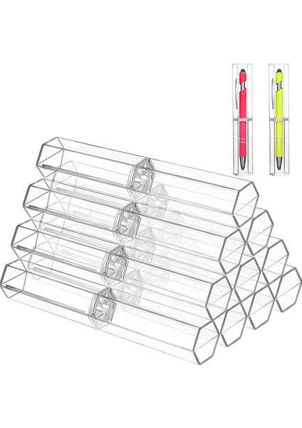 10 Adet Akrilik Kalem Kutuları Şeffaf Tükenmez Kalem Kutusu Kalem Hediye Kutusu Kalem Saklama Kabı Altıgen Tek Okul Ofis Için (Yurt Dışından)