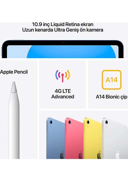 10.nesil iPad 10.9" Wıfı+Cellular 256GB Tablet Gümüş MQ6T3TU/A