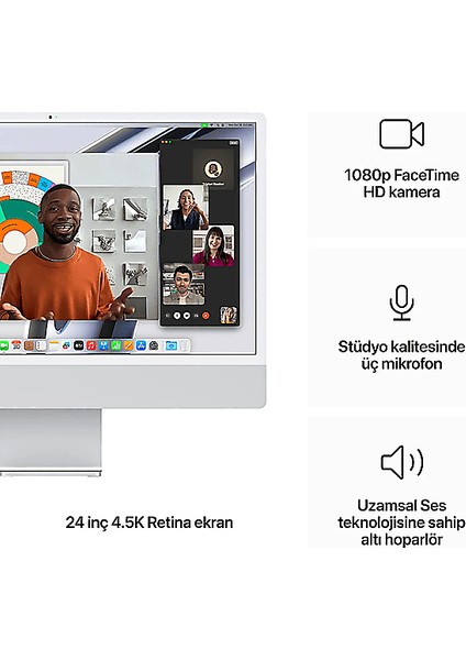 iMac 24 Inc 4.5k M3 8cpu 10GPU 16GB 256GB Gümüş MQRJ3TU/A