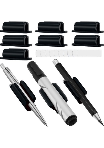 Masa ve Diğer Yüzeyler Için 10'lu Yapışkanlı Silikon Kalemlik Seti, 10 Ekstra Macun Pedli Siyah (Yurt Dışından)