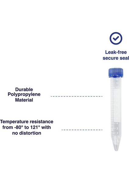 Bilimsel Konik Santrifüj Tüpleri 15ML, [50 Paket] Vidalı Kapaklı Plastik Test Tüpü, 15ML Kapaklı Steril Test Tüpleri (Yurt Dışından)