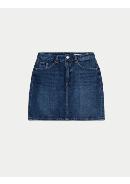 Marks & Spencer Saf Pamuklu Mini Denim Etek