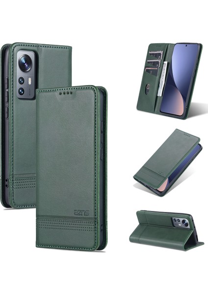 Xiaomi 12 Lite Için Vintage Deri Cüzdan Standı Telefon Kılıfı - Yeşil (Yurt Dışından)