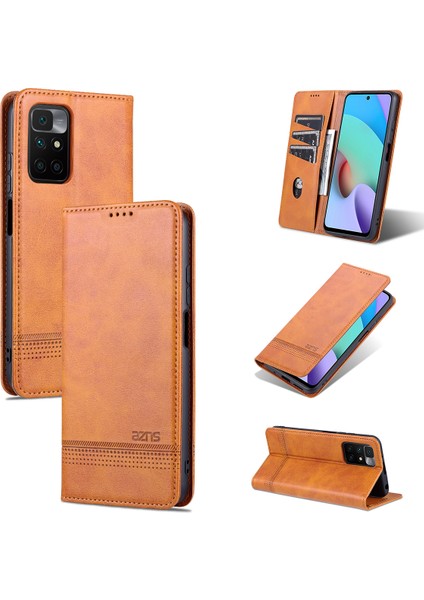 Xiaomi Redmi 10 Için Vintage Deri Cüzdan Standı Telefon Kılıfı - Kahverengi (Yurt Dışından)