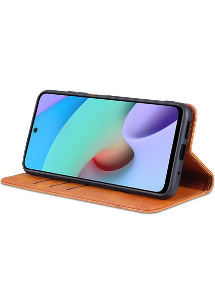 Xiaomi Redmi 10 Için Vintage Deri Cüzdan Standı Telefon Kılıfı - Kahverengi (Yurt Dışından)