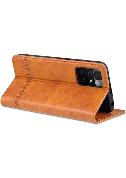 Xiaomi Redmi 10 Için Vintage Deri Cüzdan Standı Telefon Kılıfı - Kahverengi (Yurt Dışından)