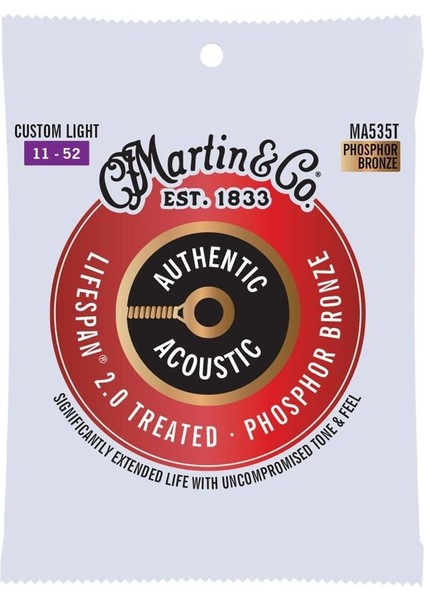 MA535T Sp Lifespan 2.0 Treated Akustik Gitar Teli Custom Light 11-52*