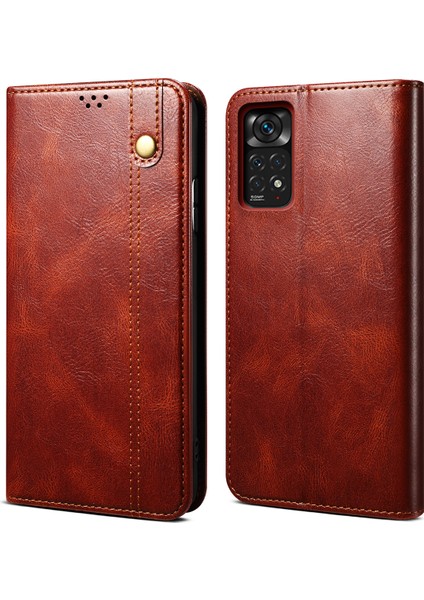 Xiaomi Redmi Note 11S Için Pu Deri Manyetik Flip Cüzdan Standlı Telefon Kılıfı - Kırmızı (Yurt Dışından)