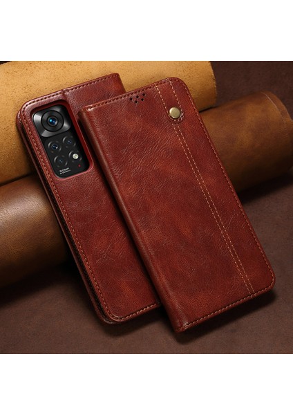 Xiaomi Redmi Note 11S Için Pu Deri Manyetik Flip Cüzdan Standlı Telefon Kılıfı - Kırmızı (Yurt Dışından)