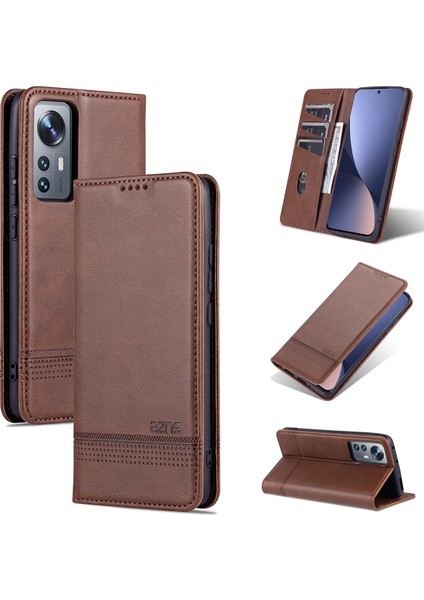 Xiaomi 12 Lite Için Vintage Deri Cüzdan Standı Telefon Kılıfı - Kahve (Yurt Dışından)