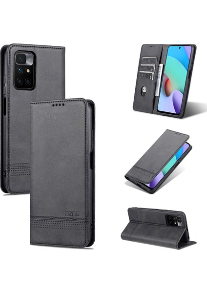 Xiaomi Redmi 10 Için Vintage Deri Cüzdan Standı Telefon Kılıfı - Siyah (Yurt Dışından)