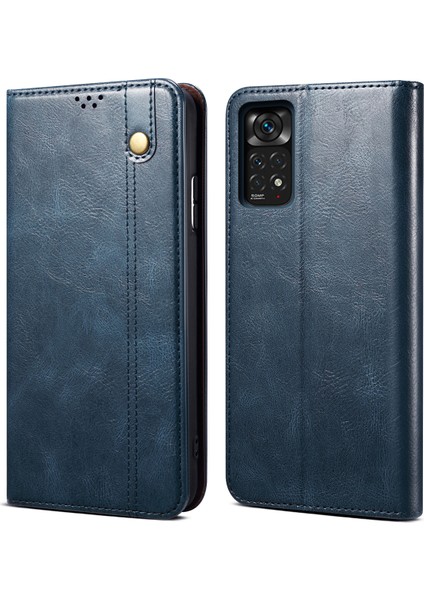 Xiaomi Redmi Note 11S Için Pu Deri Manyetik Flip Cüzdan Standlı Telefon Kılıfı - Mavi (Yurt Dışından)