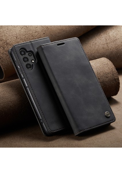 Samsung Galaxy A13 4g Için Retro Pu Deri Cüzdan Flip Standlı Telefon Kılıfı - Siyah (Yurt Dışından)