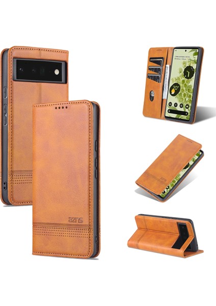 Google Pixel 6 Için Vintage Deri Cüzdan Standı Telefon Kılıfı - Kahverengi (Yurt Dışından)