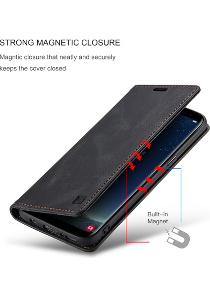 Samsung Galaxy S8 Için Vinil Deri Kapak Flip Cüzdan Standı Telefon Kılıfı - Siyah (Yurt Dışından)