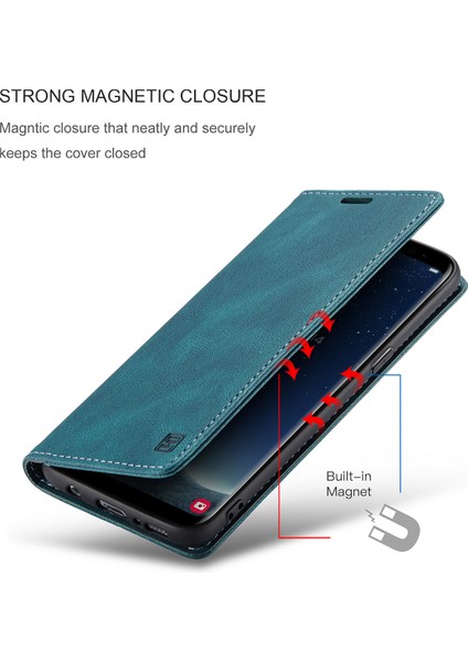 Samsung Galaxy S8 Için Vinil Deri Kapak Flip Cüzdan Standı Telefon Kılıfı - Mavi (Yurt Dışından)