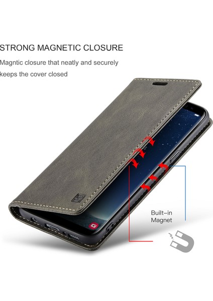 Samsung Galaxy S8 Için Vinil Deri Kapak Flip Cüzdan Standı Telefon Kılıfı - Kahve (Yurt Dışından)
