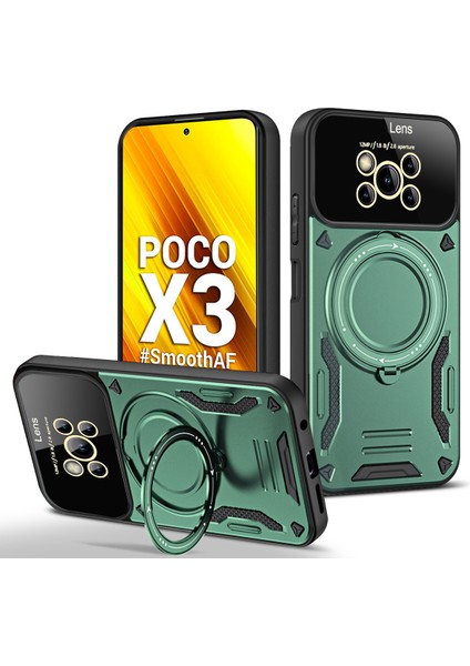 Xiaomi Poco X3 Nfc / X3 Pro Için Çift Katmanlı Manyetik Halka Lens Standı Telefon Kılıfı - Yeşil (Yurt Dışından)