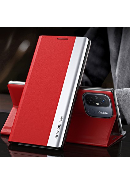 Xiaomi Redmi 12C Için Ince Flip Deri Manyetik Kapatma Telefon Kılıfı - Kırmızı (Yurt Dışından) indirimleri