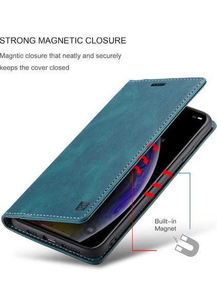 iPhone Xs / iPhone x Için Vinil Deri Kapak Flip Cüzdan Standı Telefon Kılıfı - Mavi (Yurt Dışından)