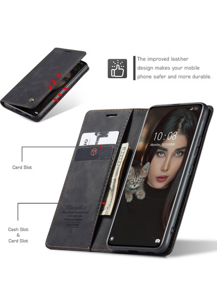 Xiaomi 12 Pro Için Retro Pu Deri Cüzdan Flip Standlı Telefon Kılıfı - Siyah (Yurt Dışından)