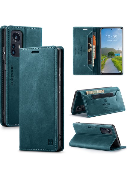 Xiaomi 12 Pro Için Vinil Deri Kapak Flip Cüzdan Standı Telefon Kılıfı - Mavi (Yurt Dışından)