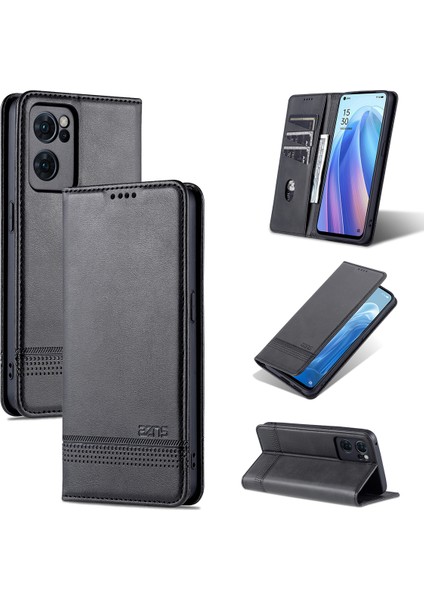 Oppo Reno7 5g Için Vintage Deri Cüzdan Standı Telefon Kılıfı - Siyah (Yurt Dışından)