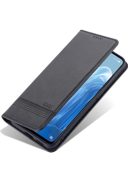 Oppo Reno7 5g Için Vintage Deri Cüzdan Standı Telefon Kılıfı - Siyah (Yurt Dışından)