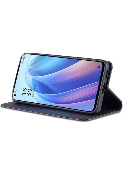 Oppo Reno7 5g Için Vintage Deri Cüzdan Standı Telefon Kılıfı - Siyah (Yurt Dışından)