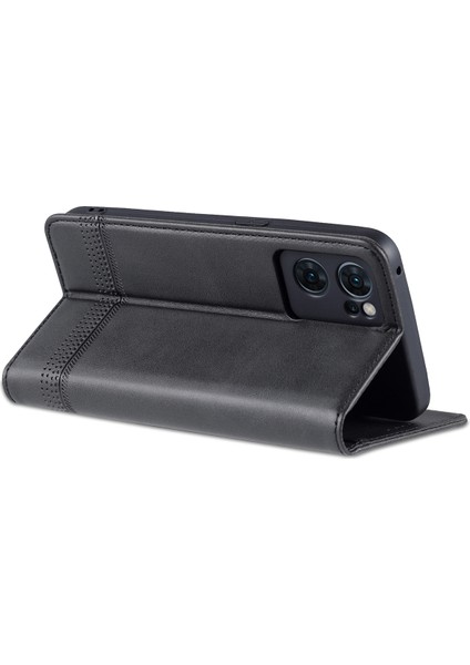 Oppo Reno7 5g Için Vintage Deri Cüzdan Standı Telefon Kılıfı - Siyah (Yurt Dışından)