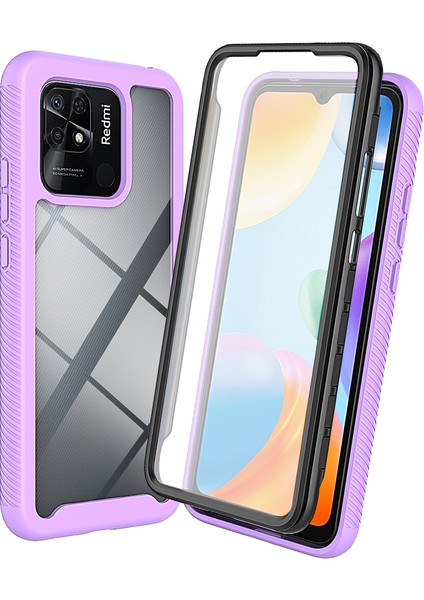 Xiaomi Redmi 10C Için Dahili Ekran Koruyucu Tam Gövde Koruma Telefon Kılıfı - Mor (Yurt Dışından)