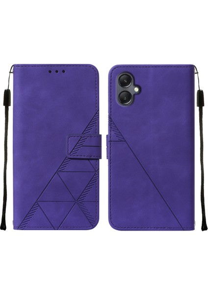 Samsung Galaxy A05 Için Kabartmalı Pu Deri Stand Cüzdan Telefon Kılıfı - Mor (Yurt Dışından)