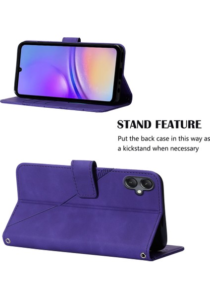 Samsung Galaxy A05 Için Kabartmalı Pu Deri Stand Cüzdan Telefon Kılıfı - Mor (Yurt Dışından)