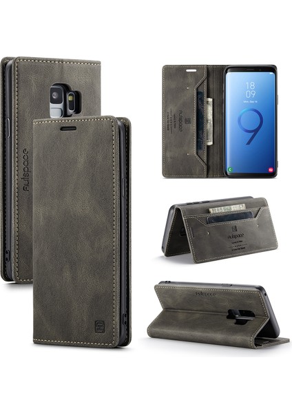 Samsung Galaxy S9 Için Vinil Deri Kapak Flip Cüzdan Standı Telefon Kılıfı - Kahve (Yurt Dışından)