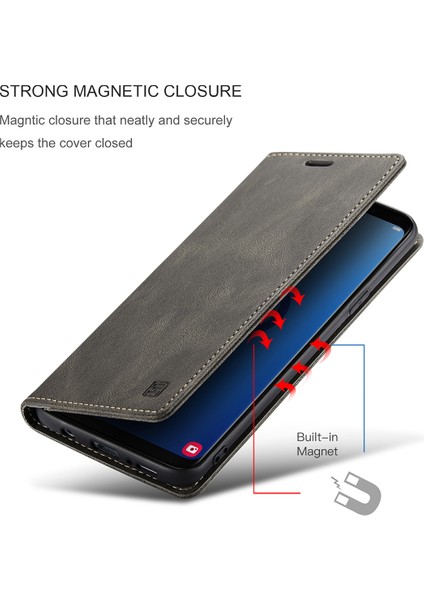 Samsung Galaxy S9 Için Vinil Deri Kapak Flip Cüzdan Standı Telefon Kılıfı - Kahve (Yurt Dışından)