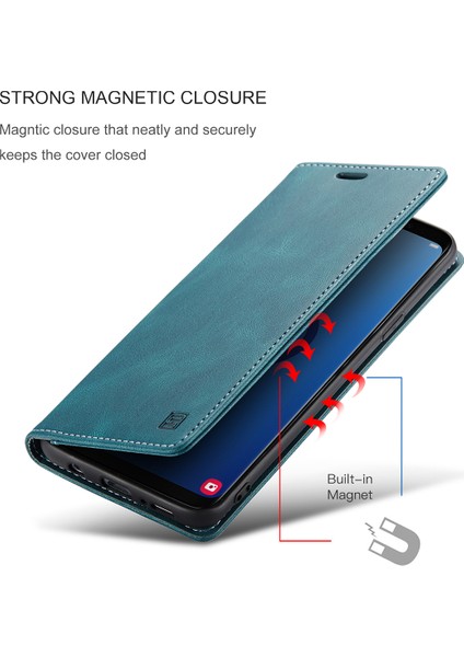 Samsung Galaxy S9 Için Vinil Deri Kapak Flip Cüzdan Standı Telefon Kılıfı - Mavi (Yurt Dışından)