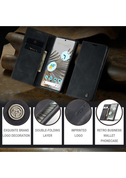 Google Pixel 7 Pro Için Retro Pu Deri Cüzdan Flip Standlı Telefon Kılıfı - Siyah (Yurt Dışından)