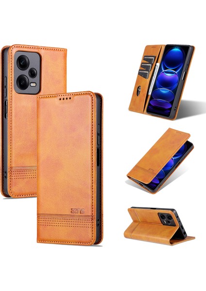 Xiaomi Redmi Note 12 Pro Için Vintage Deri Cüzdan Standı Telefon Kılıfı - Kahverengi (Yurt Dışından)