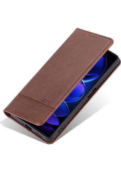 Xiaomi Redmi Note 12 Pro Için Vintage Deri Cüzdan Standı Telefon Kılıfı - Kahve (Yurt Dışından)