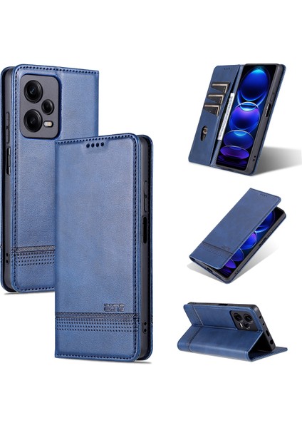 Xiaomi Redmi Note 12 Pro Için Vintage Deri Cüzdan Standı Telefon Kılıfı - Mavi (Yurt Dışından)