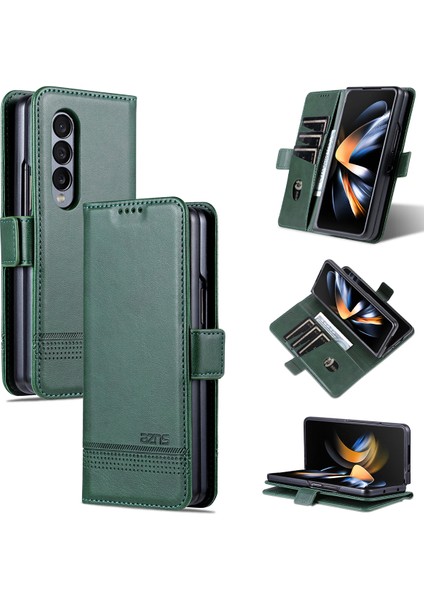 Samsung Galaxy Z Fold 4 5g Için Vintage Deri Cüzdan Standı Telefon Kılıfı - Yeşil (Yurt Dışından)