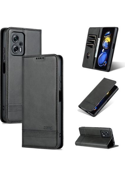 Xiaomi Poco X4 Gt Için Vintage Deri Cüzdan Standı Telefon Kılıfı - Siyah (Yurt Dışından)