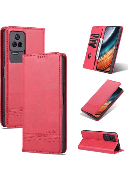 Xiaomi Redmi K40S Için Vintage Deri Cüzdan Standı Telefon Kılıfı - Rose Red (Yurt Dışından)