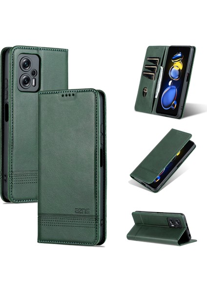 Xiaomi Poco X4 Gt Için Vintage Deri Cüzdan Standı Telefon Kılıfı - Yeşil (Yurt Dışından)