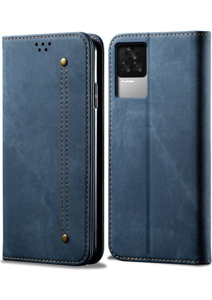 Xiaomi Redmi K50 Pro Için Kot Deri Flip Cüzdan Standlı Telefon Kılıfı - Mavi (Yurt Dışından)
