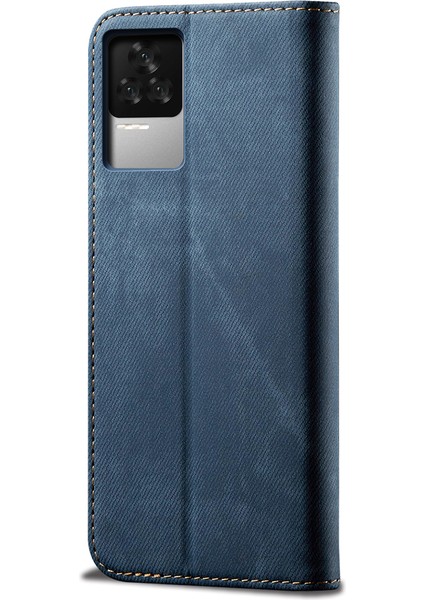 Xiaomi Redmi K50 Pro Için Kot Deri Flip Cüzdan Standlı Telefon Kılıfı - Mavi (Yurt Dışından) fırsatları